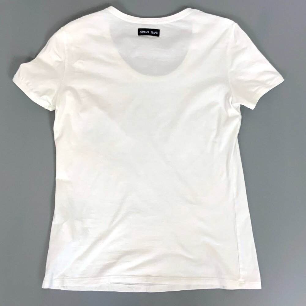 Armani Jeans White Cotton Graphic Short Sleeve Tee Sz M - Picture 11 of 16